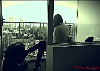 Mistress Shoes Slave licking her High Heels - Mistress Kym